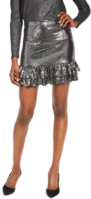 Michael Michael Kors Womens Petites Metallic Mirror Dot Tiered Skirt Black PL
