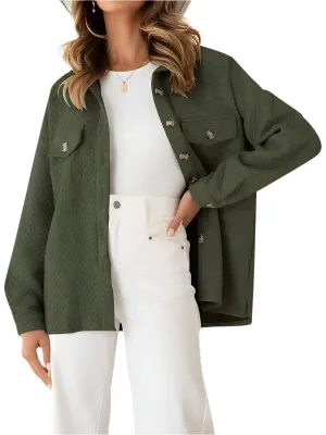 Mini Diamond Stitch Textured Button Up Shacket