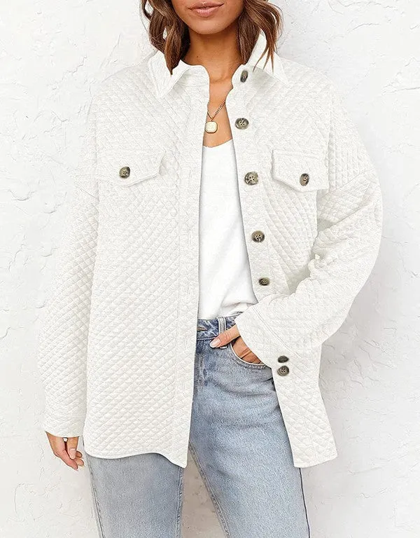 Mini Diamond Stitch Textured Button Up Shacket