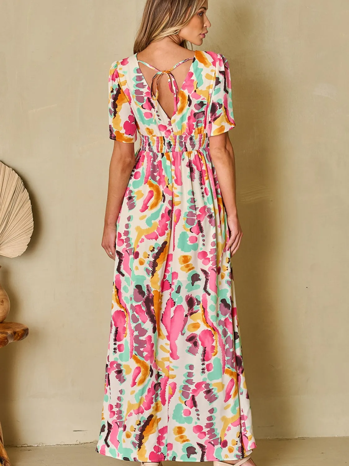 Misti Slit Printed Surplice Short Sleeve Maxi Dress