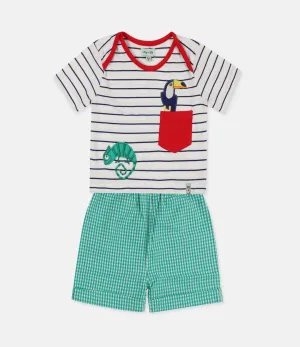 Multicoloured Lizard And Friends Print Top And Short Set