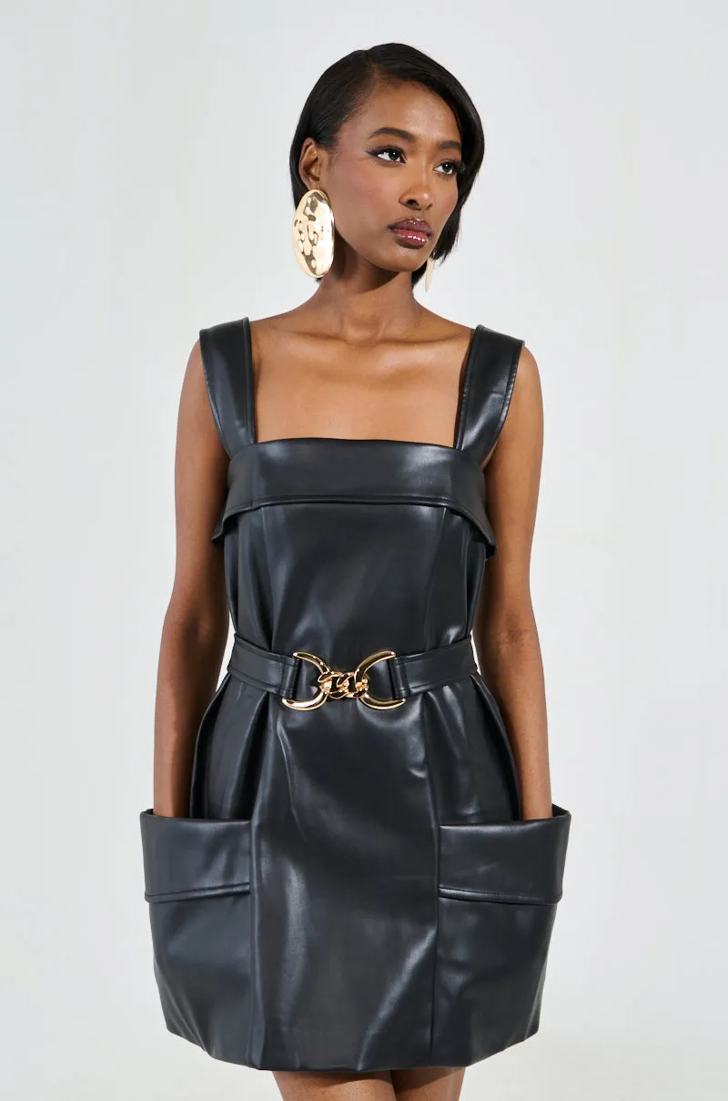 MY MOMENT PU EMBELLISHED MINI DRESS
