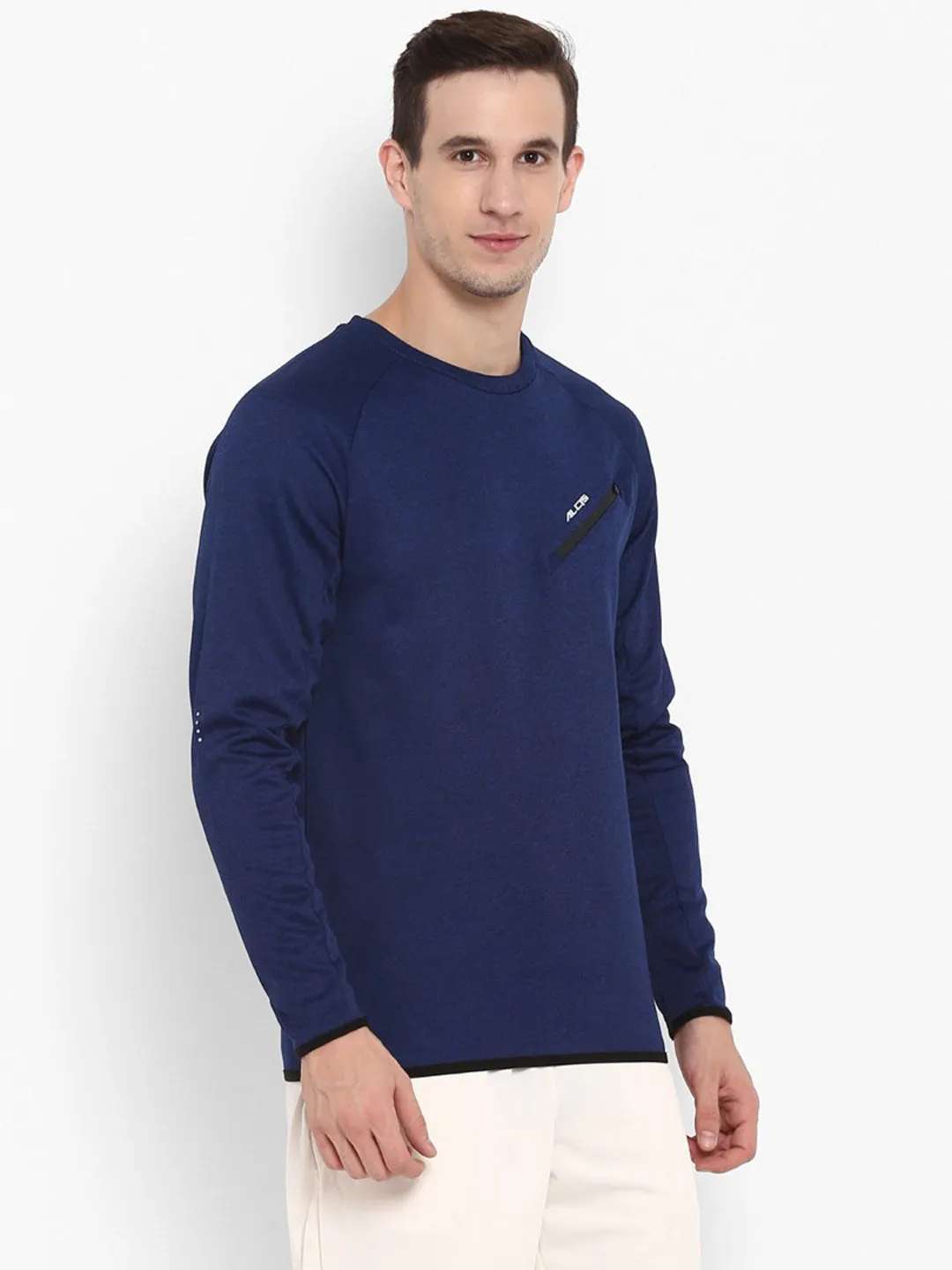 Navy Blue Self Design Sweatshirt
