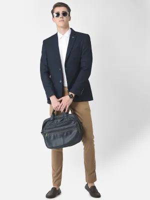 Navy Blue Textured Single-Breasted Blazer
