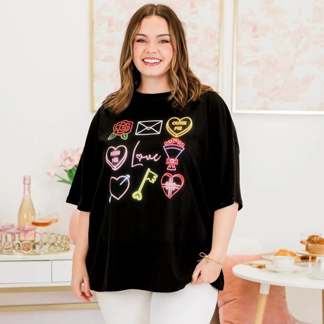 Neon Love Boyfriend Tee, Black