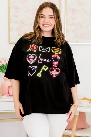 Neon Love Boyfriend Tee, Black