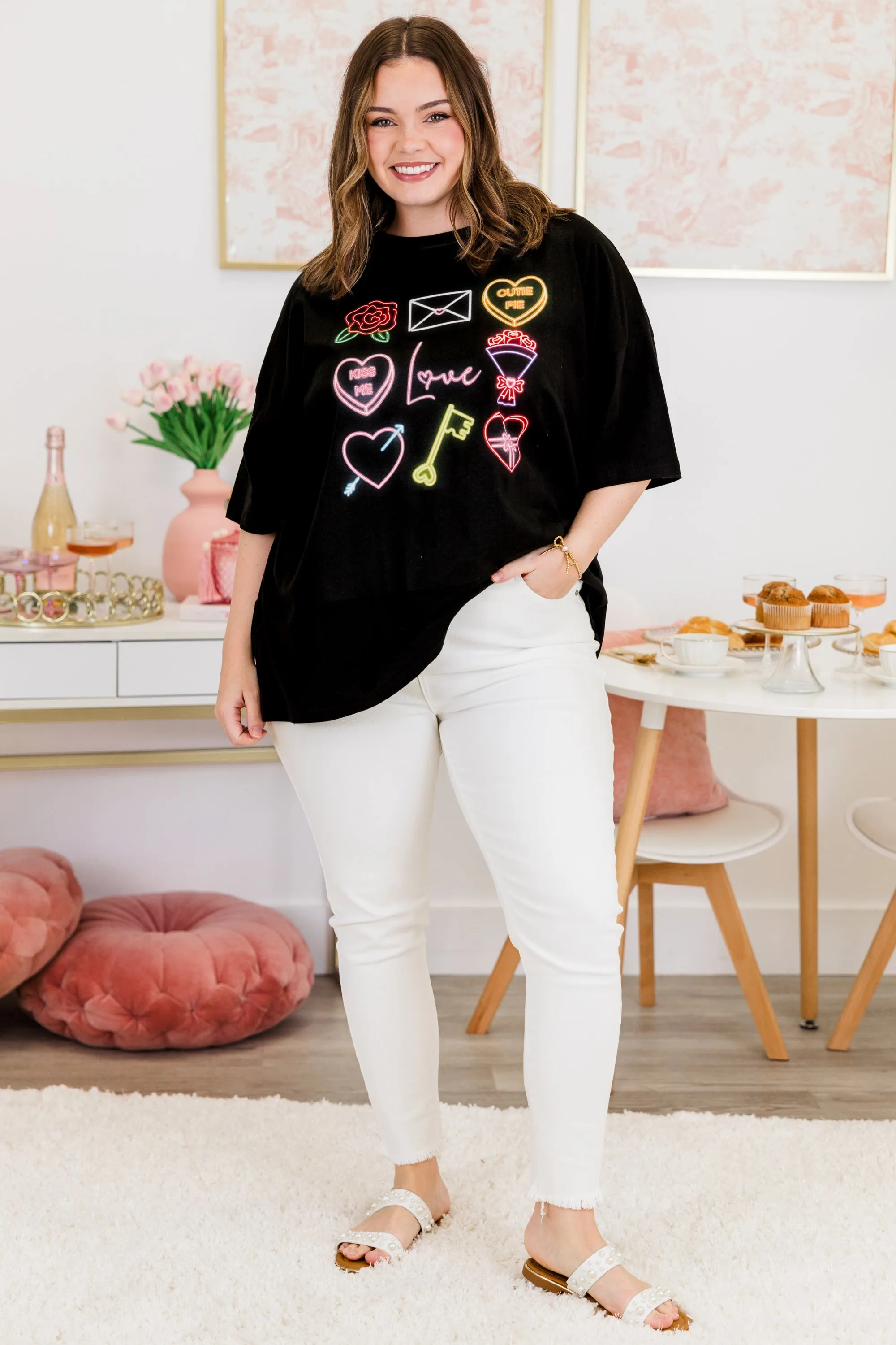 Neon Love Boyfriend Tee, Black