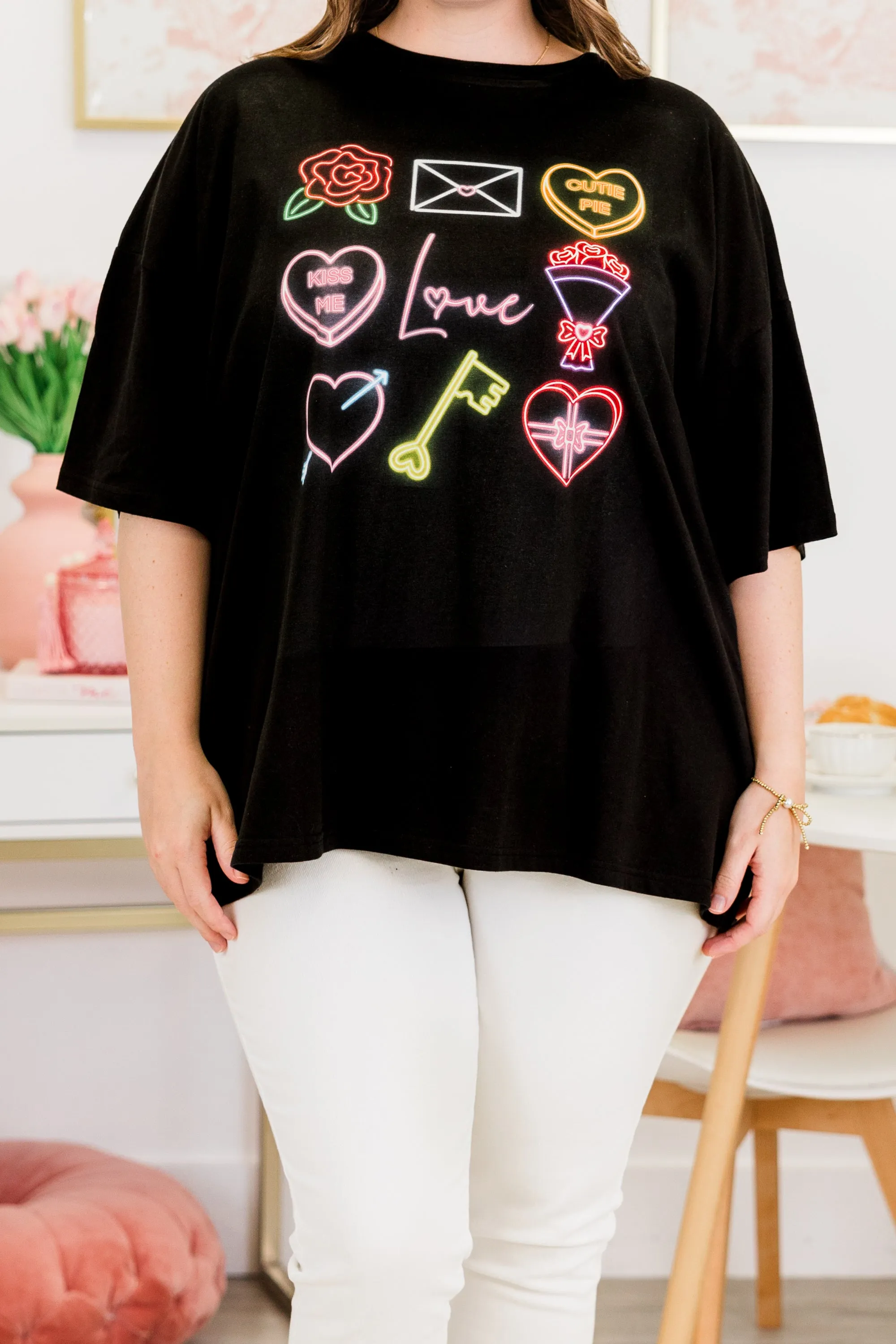 Neon Love Boyfriend Tee, Black