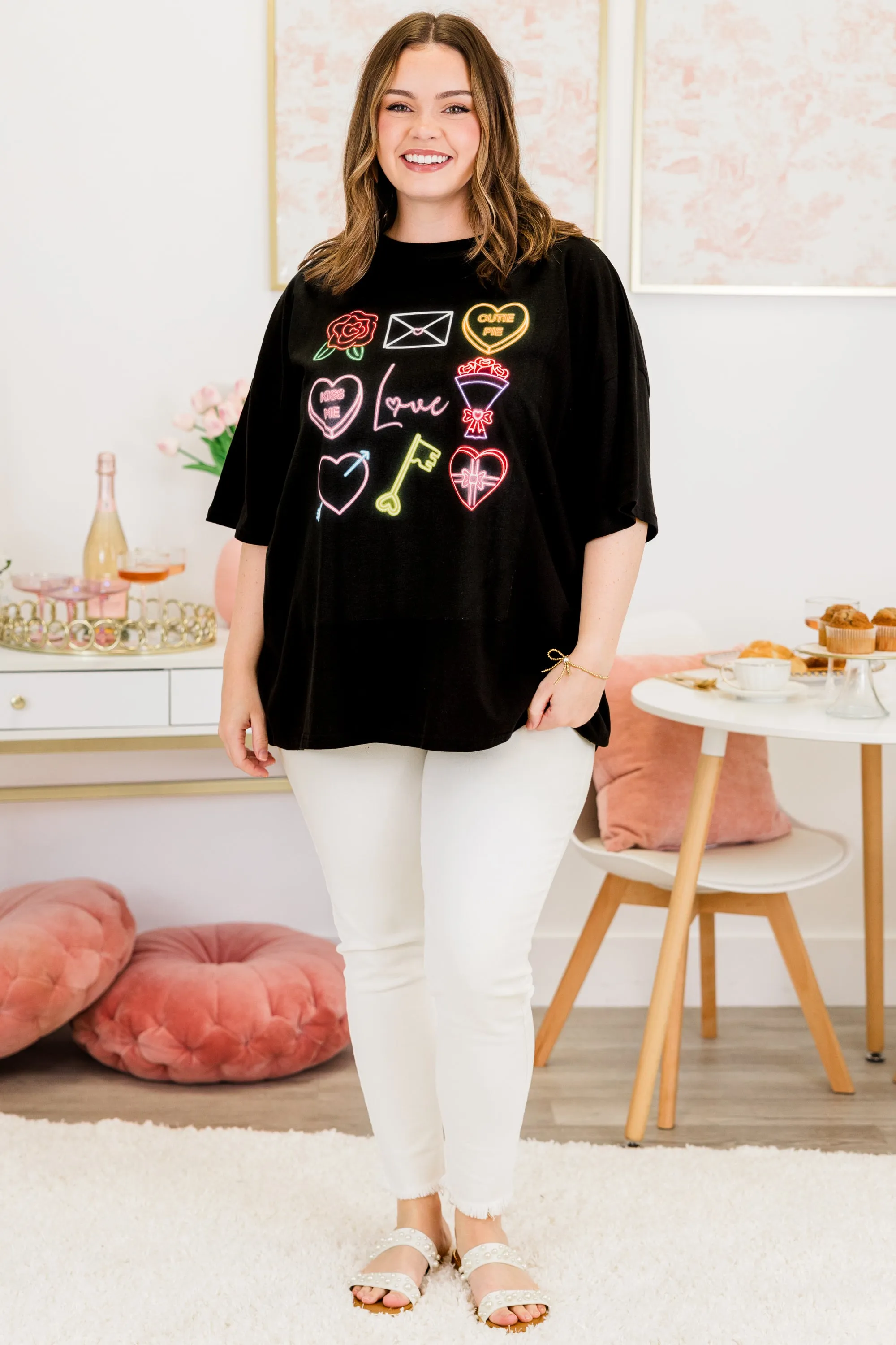 Neon Love Boyfriend Tee, Black