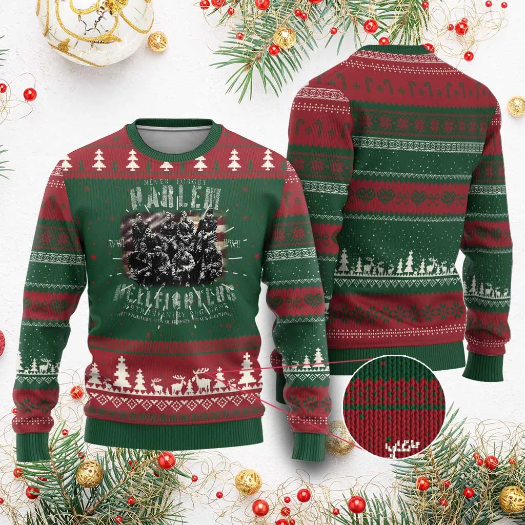 Never Forget Harlem Hellfighters Ugly Christmas Sweater Vintage USA Flag TS11