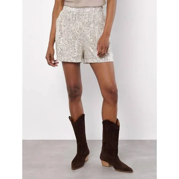 NEW APRICOT sequin pullon shorts in champagne