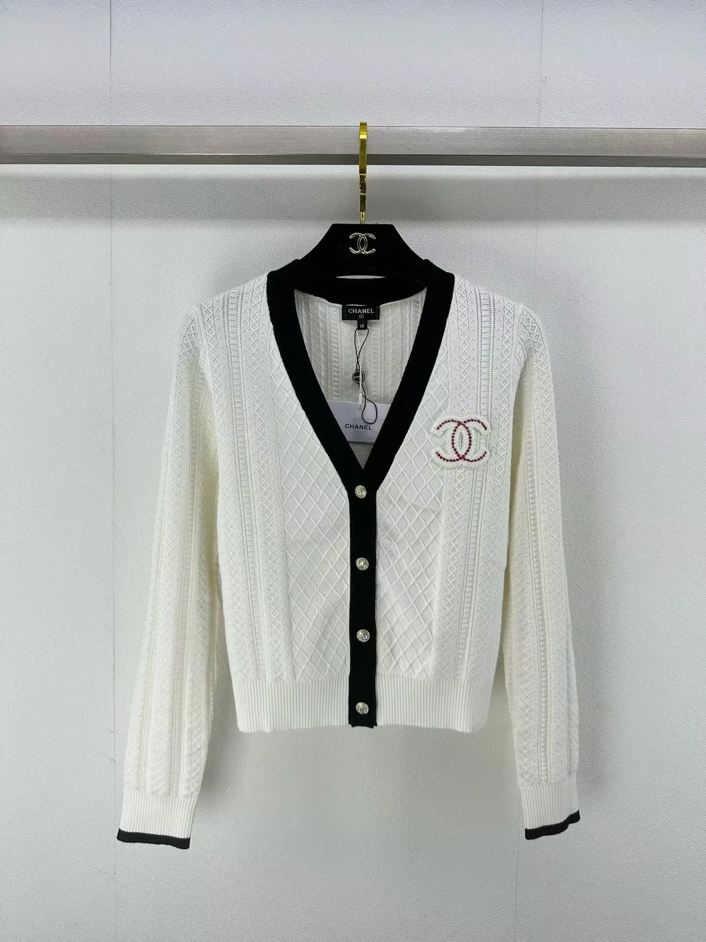 New Check Jacquard Logo Knit Cardigan