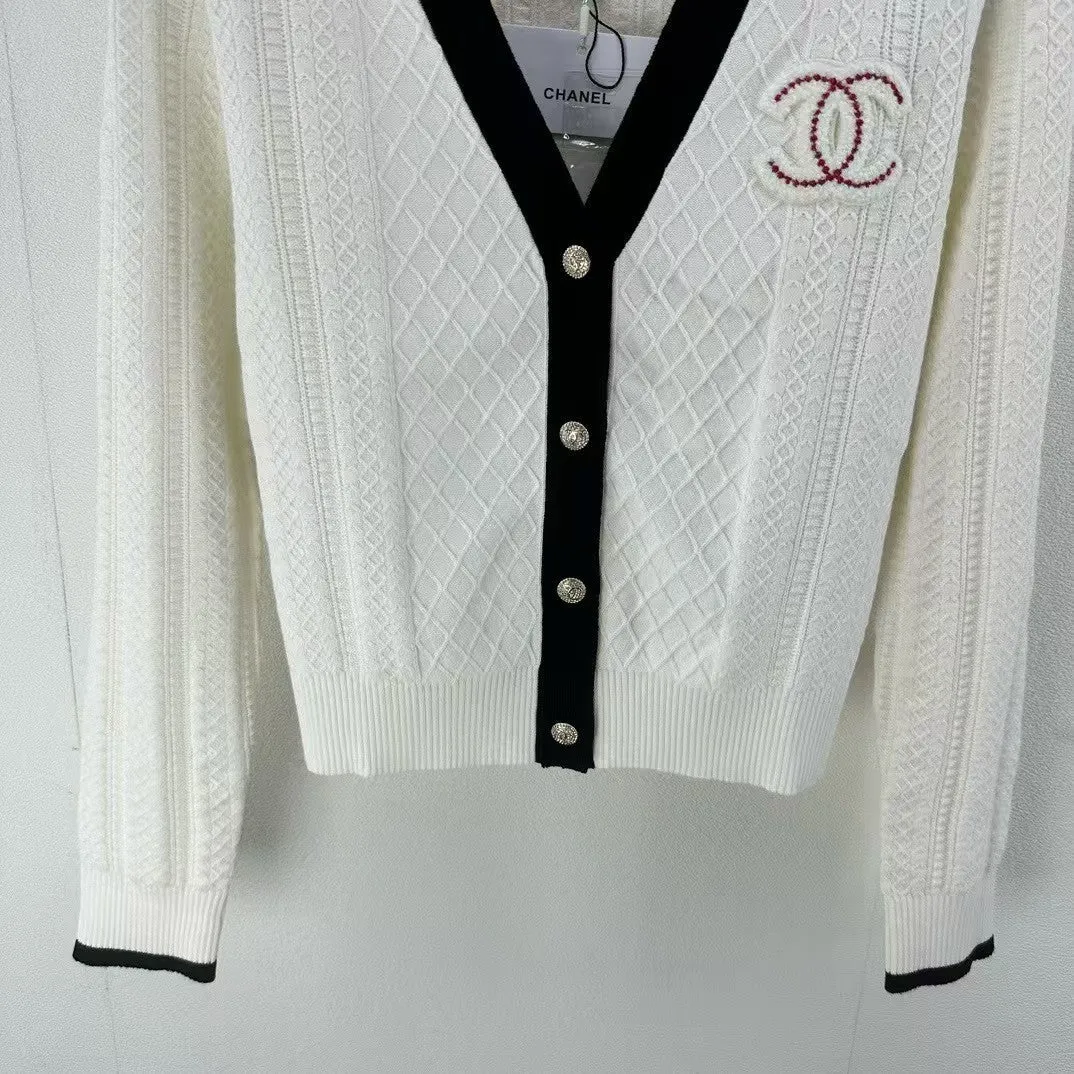 New Check Jacquard Logo Knit Cardigan