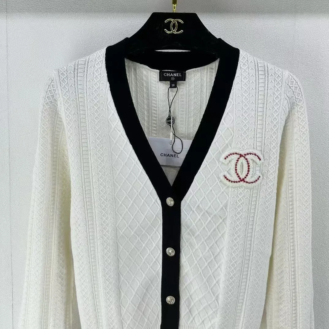 New Check Jacquard Logo Knit Cardigan