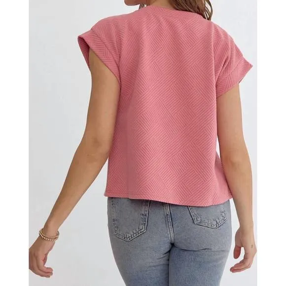NEW ENTRO textured shorts and top set in coral pink