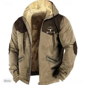 NEW Retails $109, Men's Color Block Cow Hoodie Hoodies Sweatshirt Zip Hoodie Long Sleeve Hooded Sweatshirt Hooded Daily 3D Print Holiday Vacation Going out Blue Brown Fleece Winter Designer, Brown, Sz M