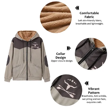 NEW Retails $109, Men's Color Block Cow Hoodie Hoodies Sweatshirt Zip Hoodie Long Sleeve Hooded Sweatshirt Hooded Daily 3D Print Holiday Vacation Going out Blue Brown Fleece Winter Designer, Brown, Sz M