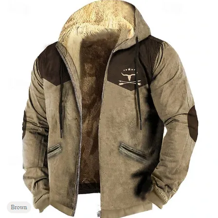 NEW Retails $109, Men's Color Block Cow Hoodie Hoodies Sweatshirt Zip Hoodie Long Sleeve Hooded Sweatshirt Hooded Daily 3D Print Holiday Vacation Going out Blue Brown Fleece Winter Designer, Brown, Sz M