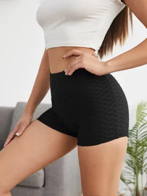New SHEIN EZwear Textured Knit Biker Shorts, Black, Sz XL