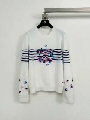 New Striped Jacquard Crewneck Cardigan