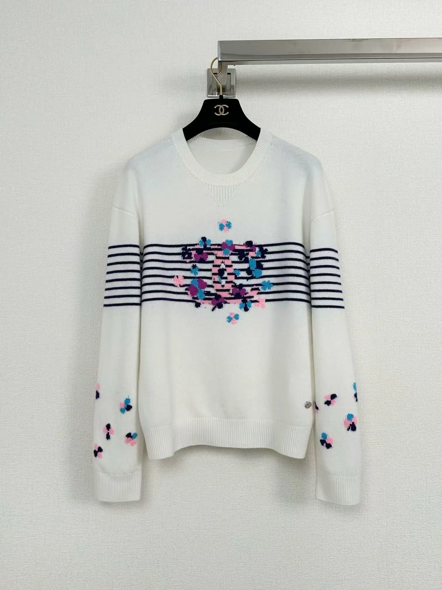 New Striped Jacquard Crewneck Cardigan