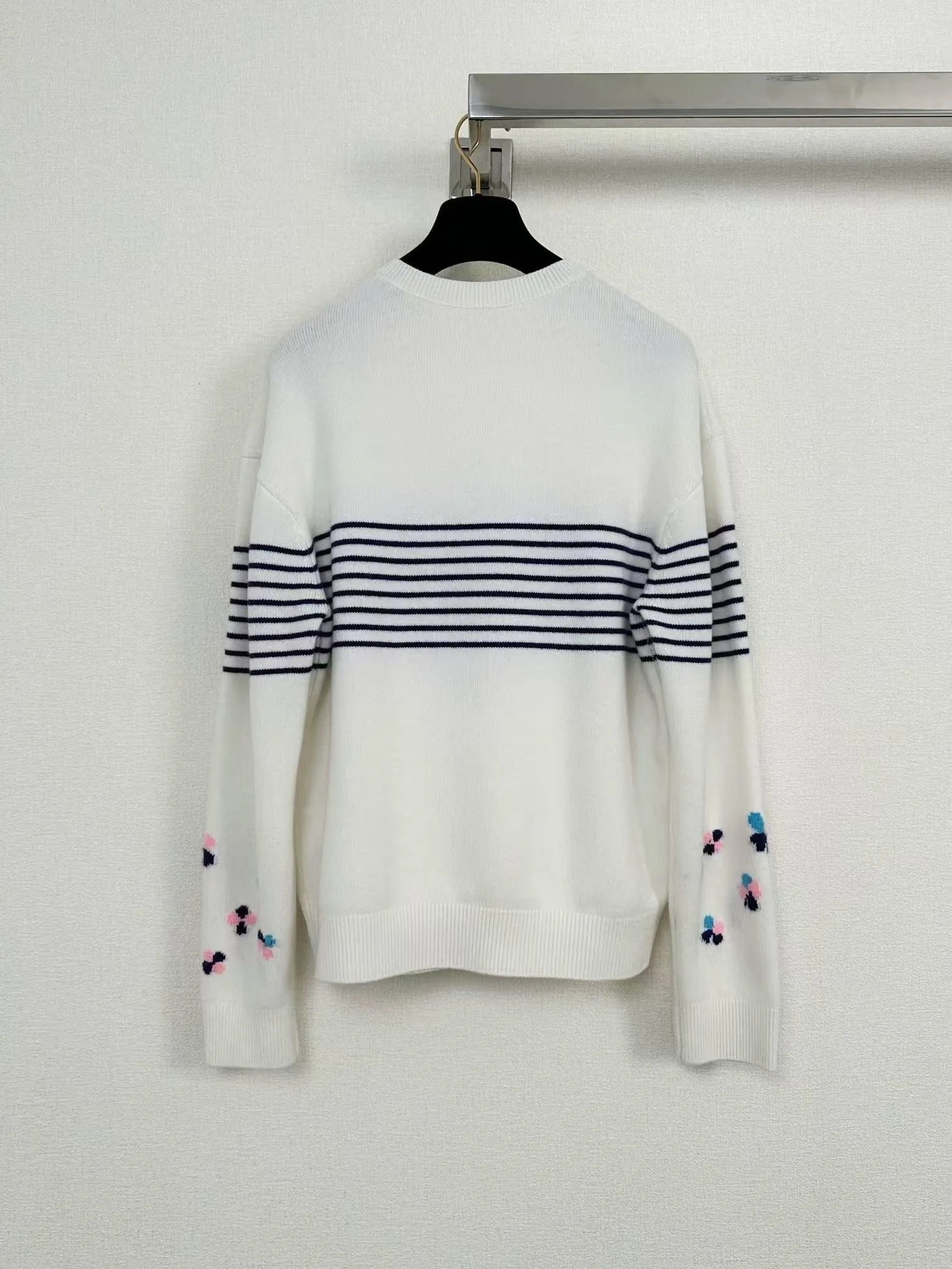 New Striped Jacquard Crewneck Cardigan
