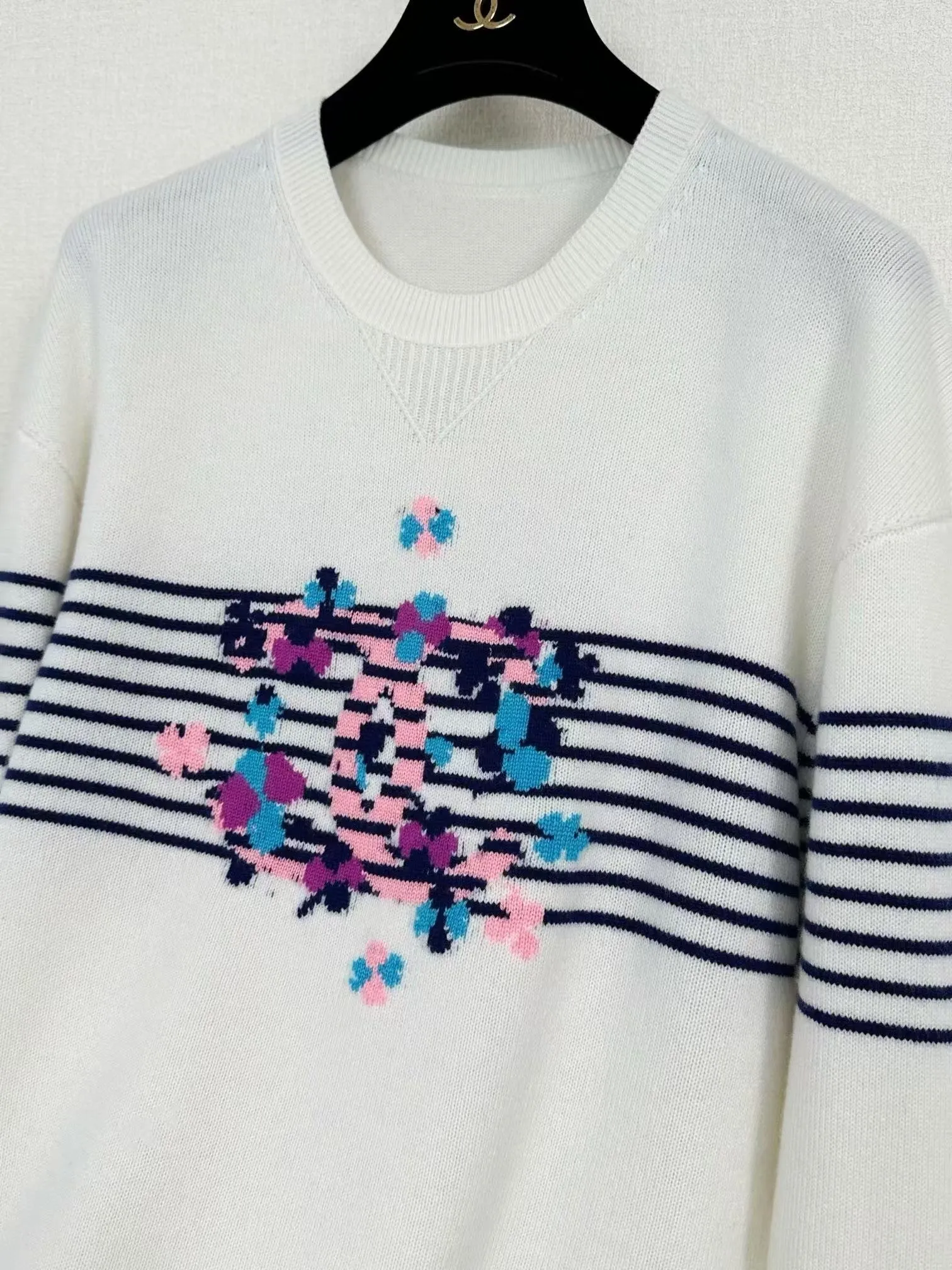 New Striped Jacquard Crewneck Cardigan