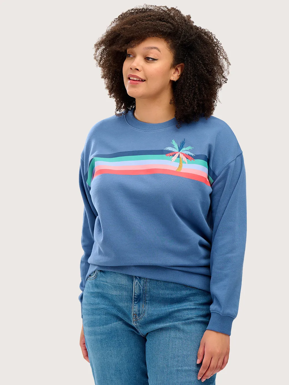 Noah Palm Stripe Sweatshirt - BLUE