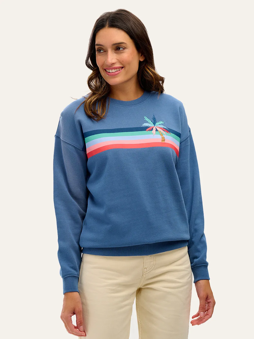 Noah Palm Stripe Sweatshirt - BLUE