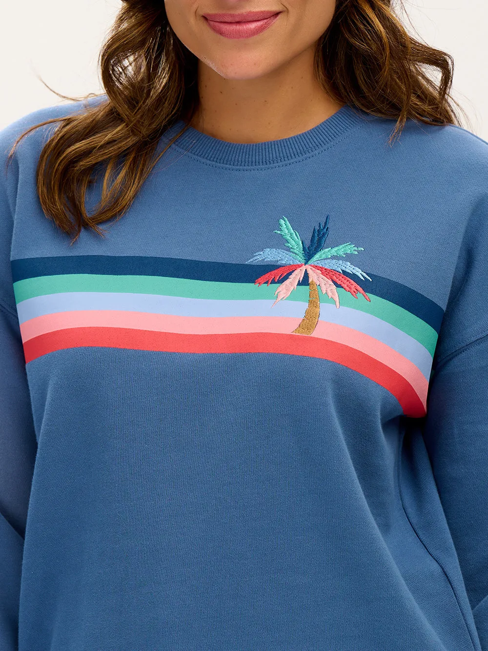 Noah Palm Stripe Sweatshirt - BLUE