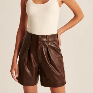 NWT- ABERCROMBIE &amp; FITCH High Rise Vegan Brown Leather Shorts