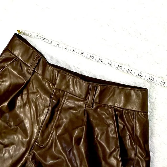 NWT- ABERCROMBIE &amp; FITCH High Rise Vegan Brown Leather Shorts