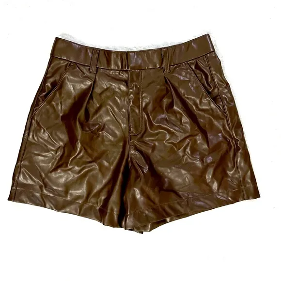 NWT- ABERCROMBIE &amp; FITCH High Rise Vegan Brown Leather Shorts