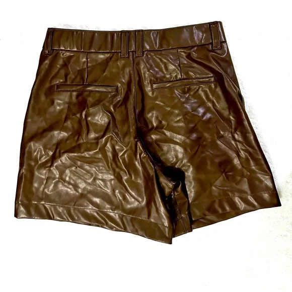 NWT- ABERCROMBIE &amp; FITCH High Rise Vegan Brown Leather Shorts