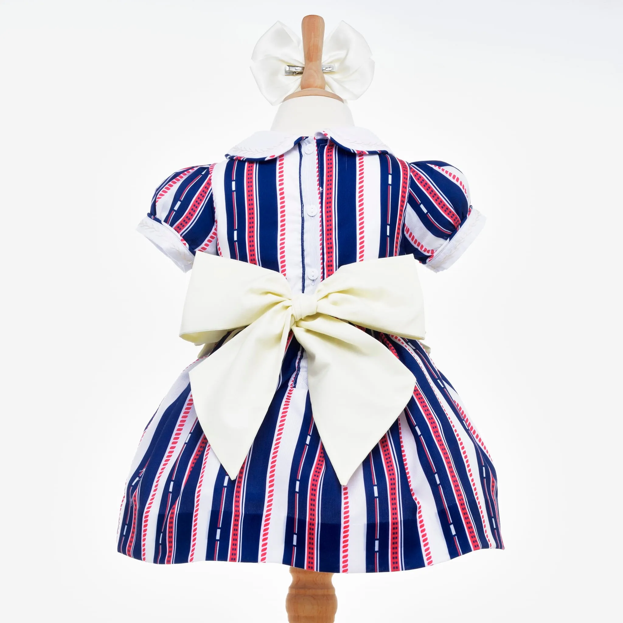 Ocean Baby Girls Smocked Red, White & Blue Cotton Petticoat Layered Dress (6M-8Yrs)
