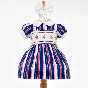 Ocean Baby Girls Smocked Red, White & Blue Cotton Petticoat Layered Dress (6M-8Yrs)