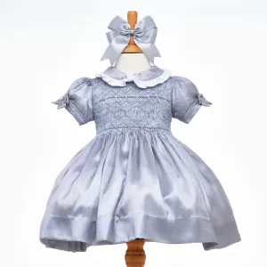 Ocean Baby Girls Smocked Silver Satin Petticoat Layered Dress (NB-8Yrs)