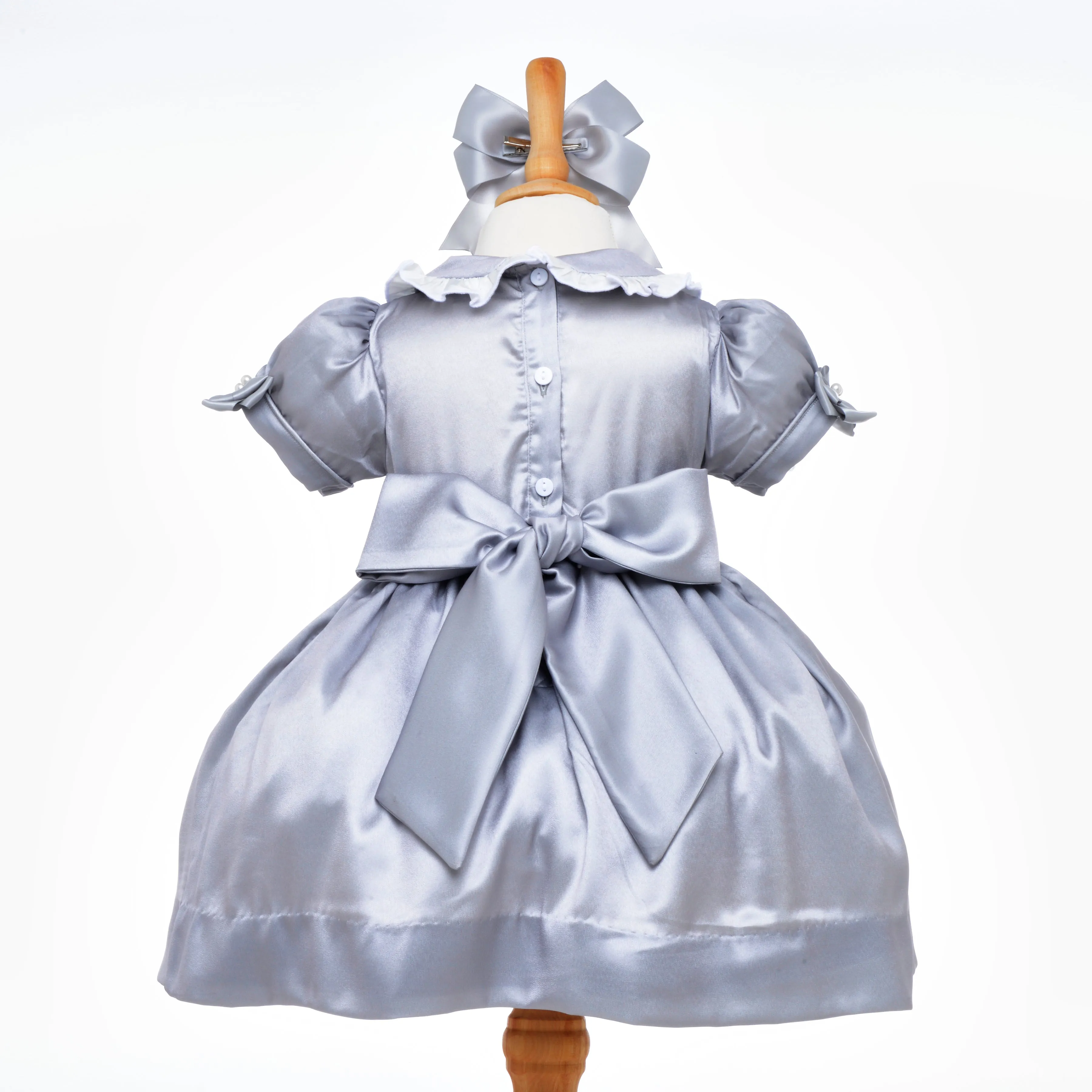 Ocean Baby Girls Smocked Silver Satin Petticoat Layered Dress (NB-8Yrs)