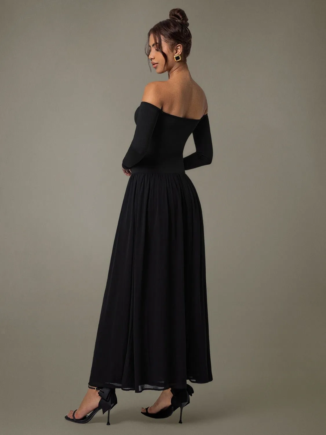 Off Shoulder Long Sleeve Maxi Dress