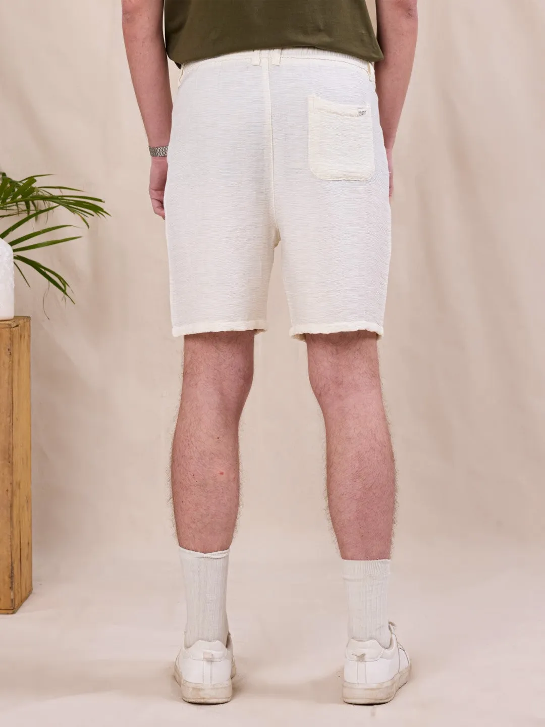 Off White Textured Shorts