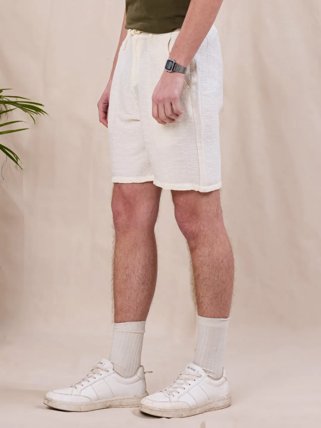 Off White Textured Shorts