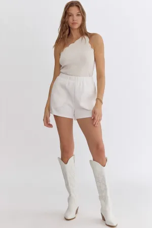 Off White Textured Shorts