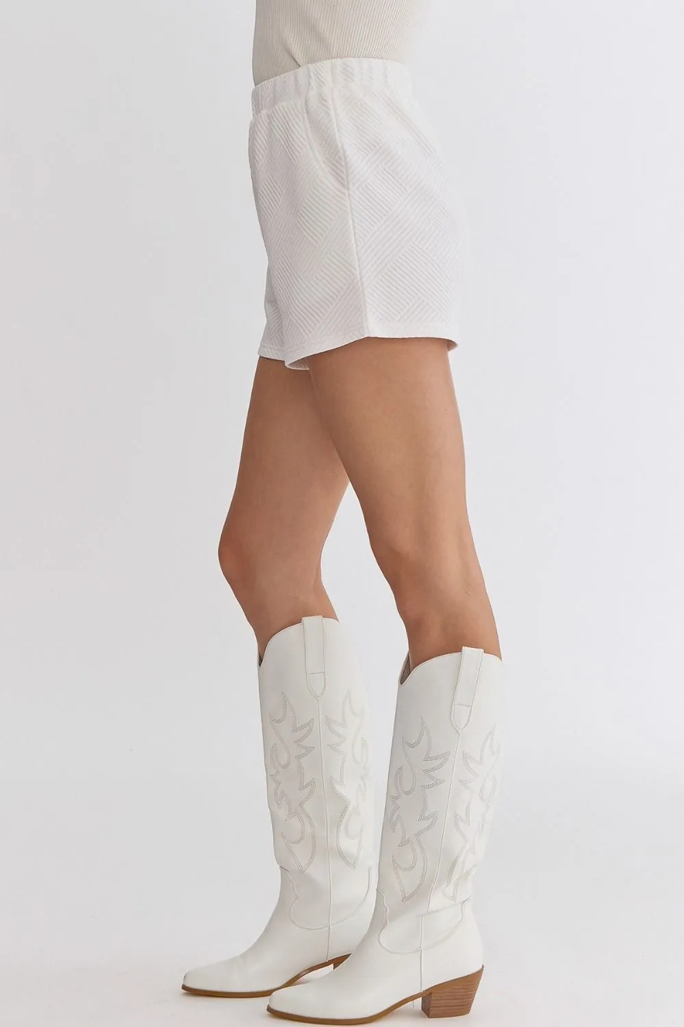 Off White Textured Shorts