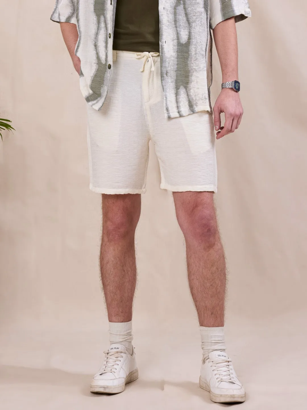 Off White Textured Shorts