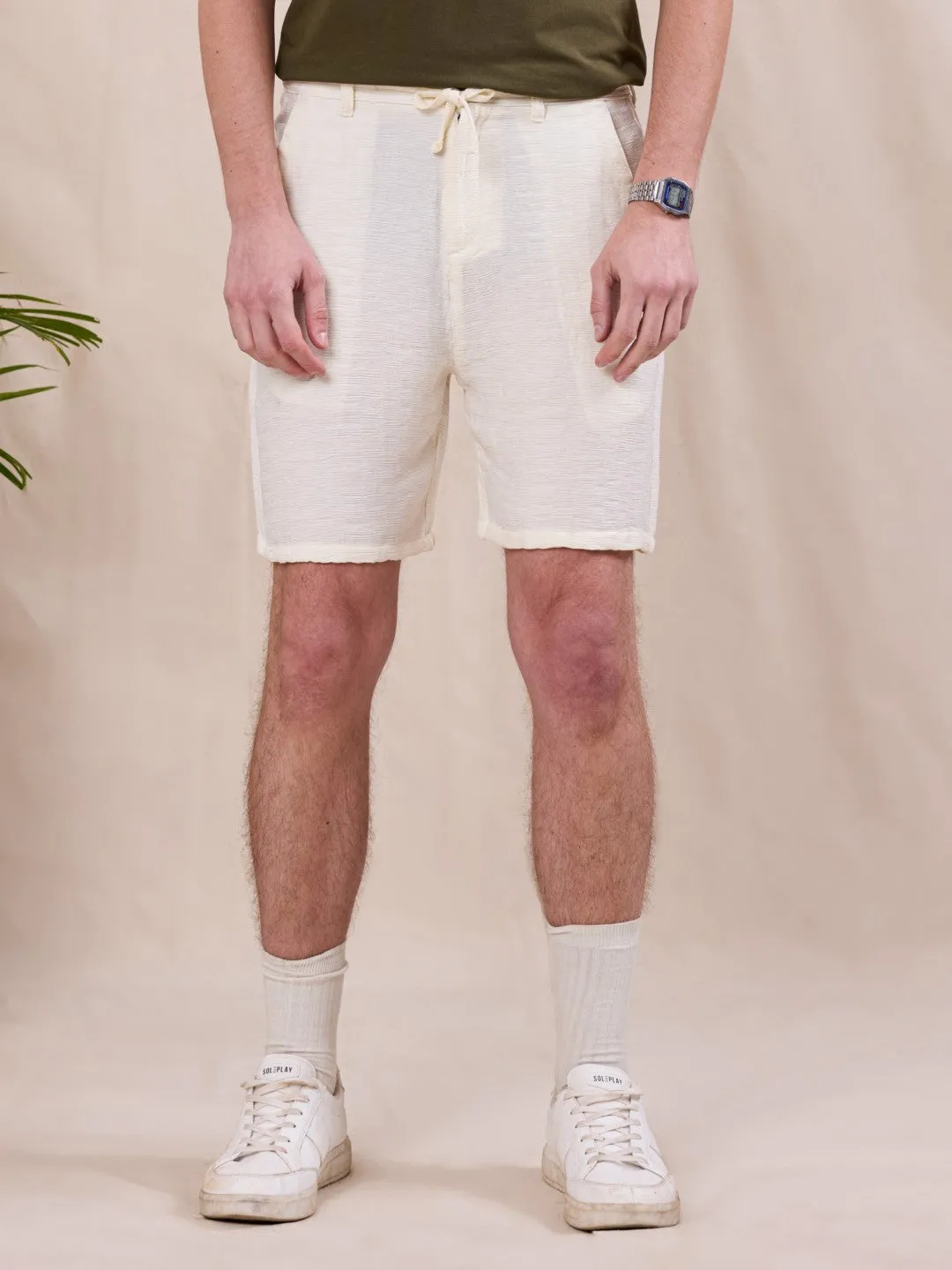 Off White Textured Shorts