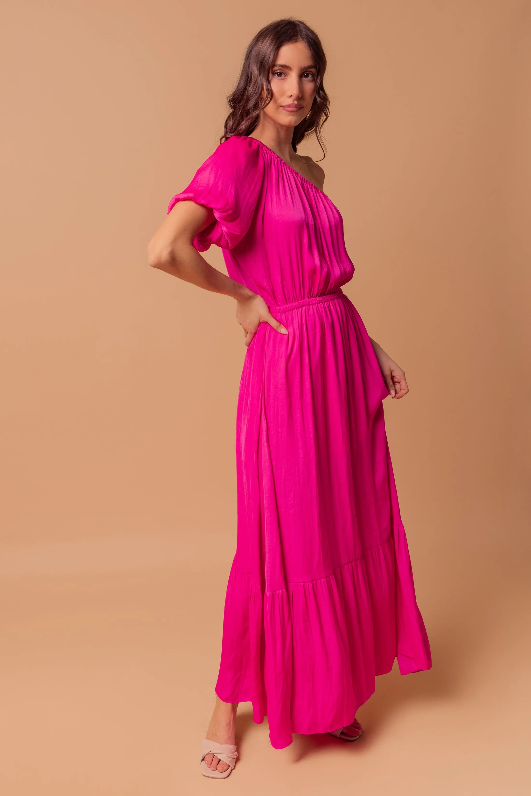 One-shoulder Gathered Maxi Dress