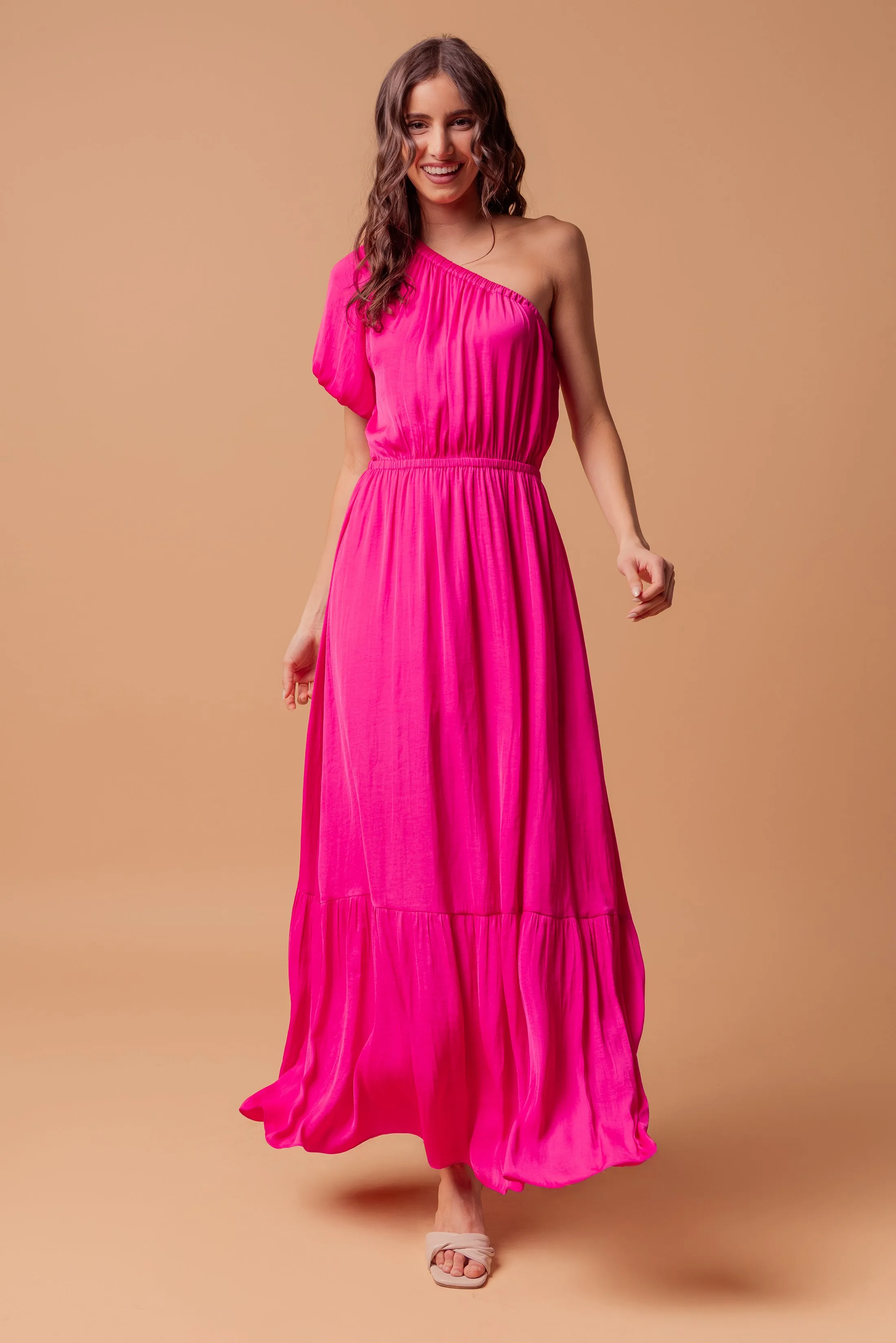 One-shoulder Gathered Maxi Dress