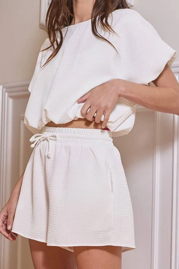 P5283B Elastic Waist Solid Textured Cotton Shorts