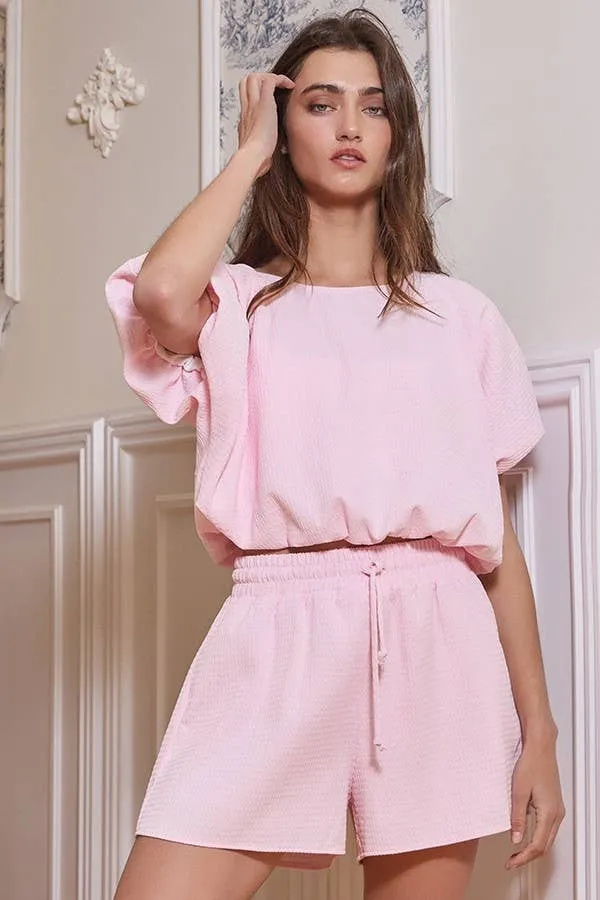 P5283B Elastic Waist Solid Textured Cotton Shorts
