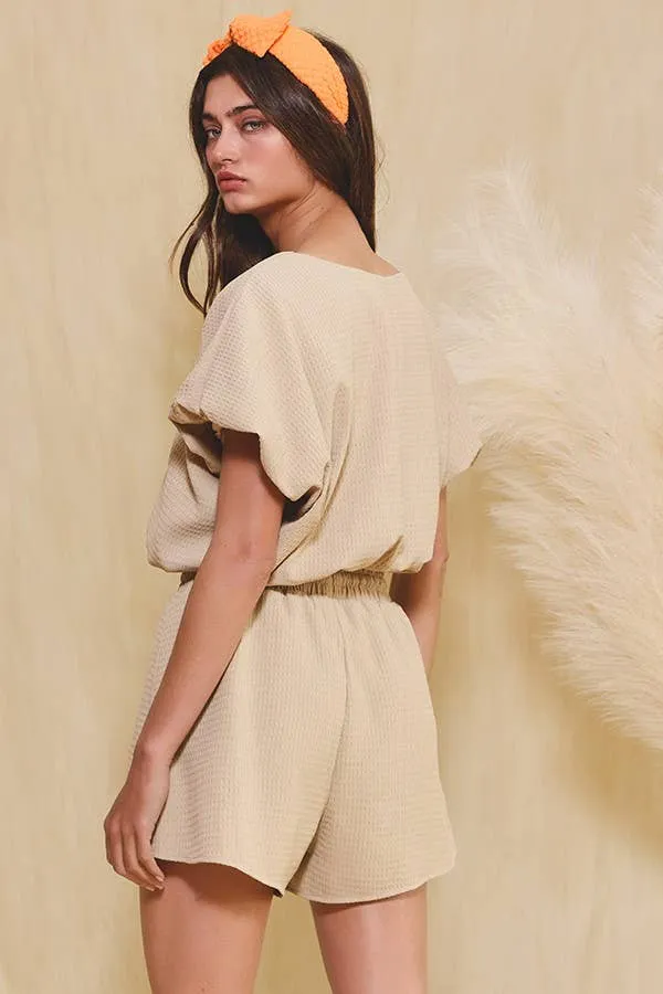 P5283B Elastic Waist Solid Textured Cotton Shorts